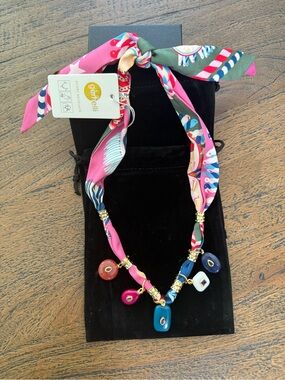 NWT Gemelli Pink Multicolor Silk Charm Necklace with Stone Drops